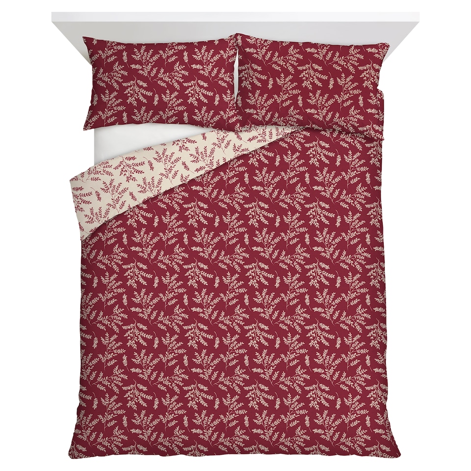 F&F Home Brushed Cotton Burgundy Leaf Duvet Cover Set Double
