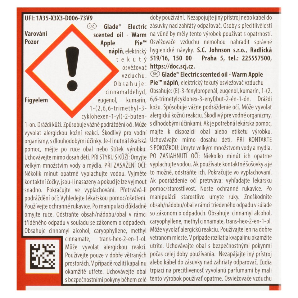 Obrázek 1 pro produkt Glade Warm Apple Pie náplň elektrický tekutý osvěžovač vzduchu 20ml