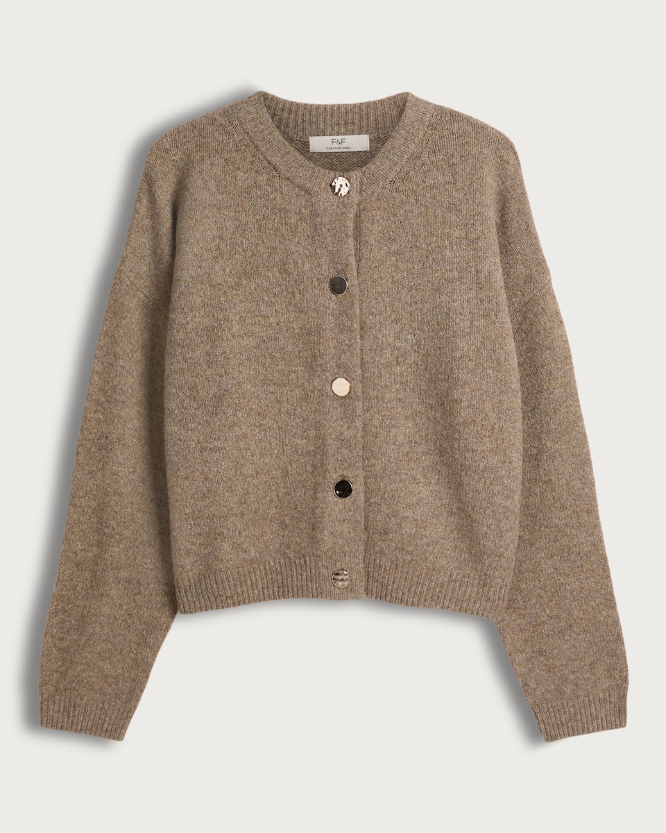image 1 of F&F Knitted Button Up Cardigan with Wool in Mink