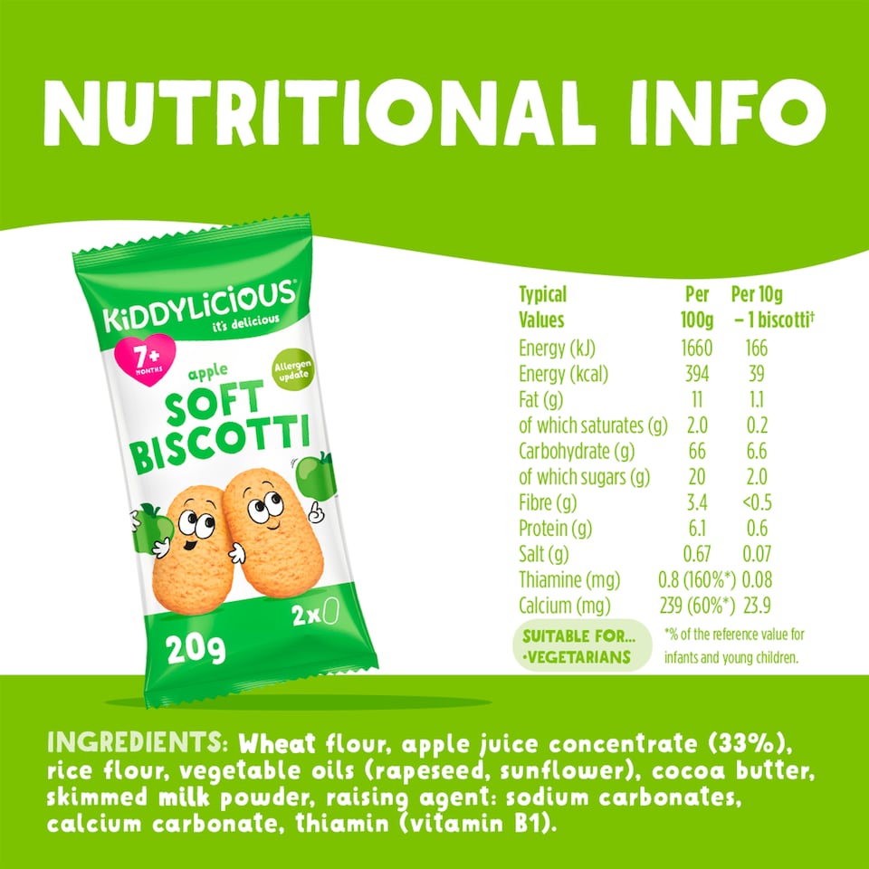 image 1 of Kiddylicious Apple Soft Biscotti 6X20g