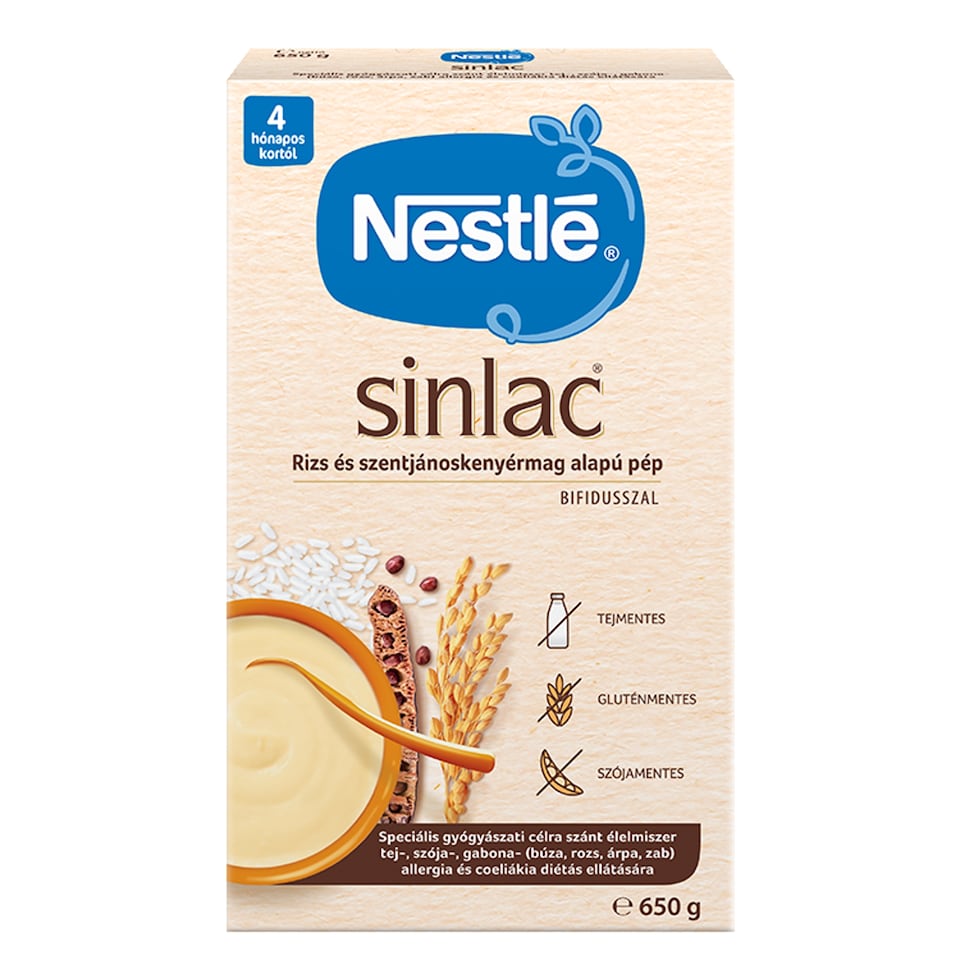 Nestlé Sinlac rizs és szentjánoskenyérmag alapú pép Bifidusszal 4 hónapos kortól 650 g  1. kép
