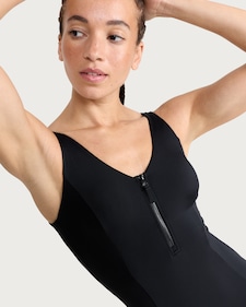 F&F Active ULTRASWIM Zip Front Swimsuit in Black