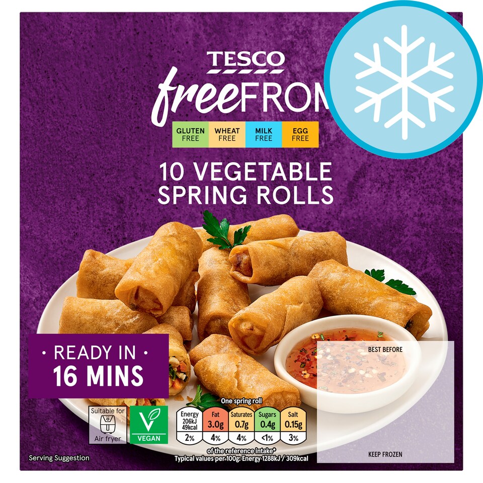 Tesco Free From 10 Vegetable Spring Rolls 180g.