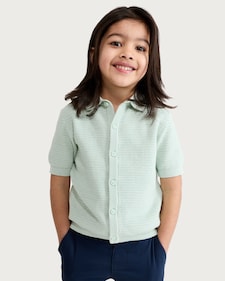 F&F Boys Pure Cotton Textured Knit Polo Shirt in Green