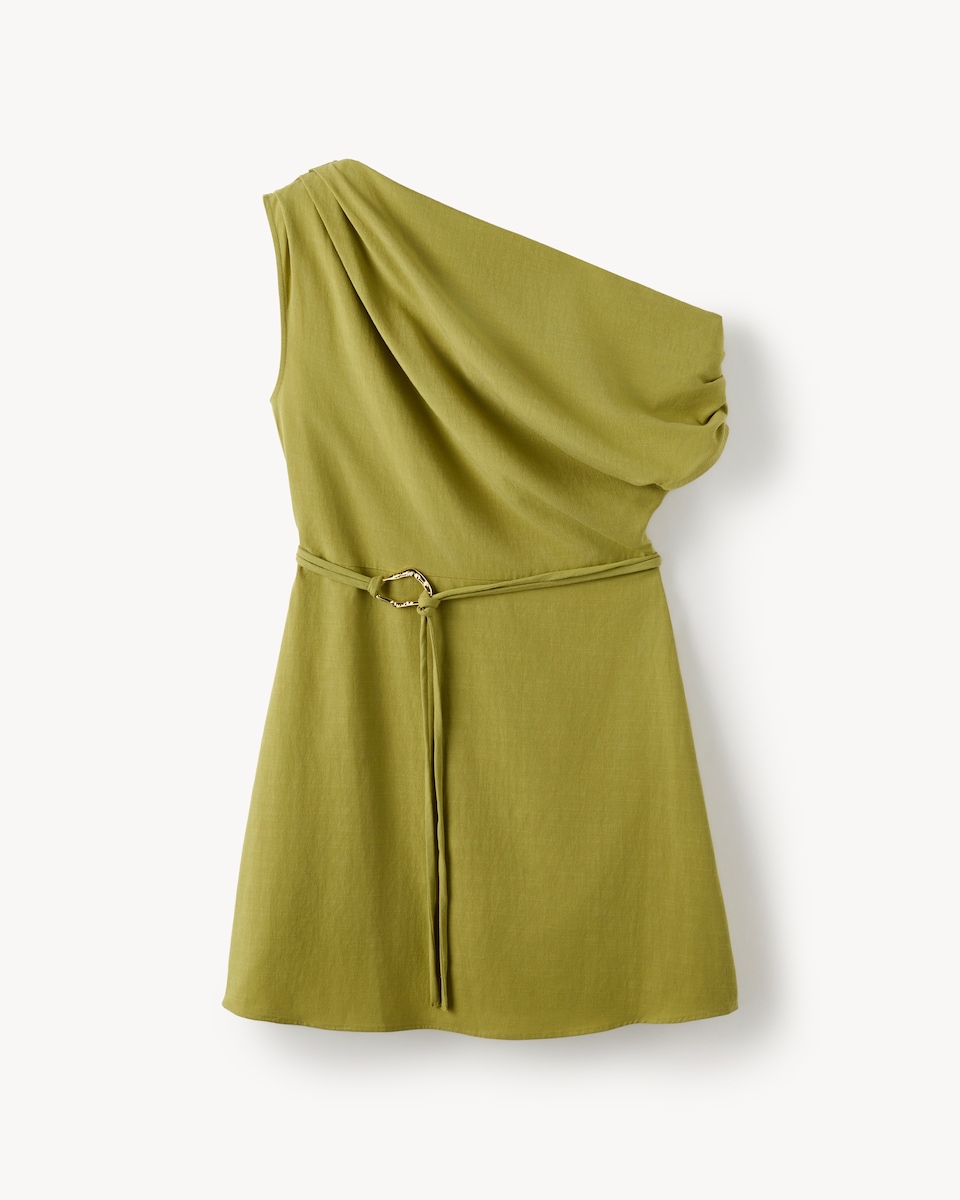image 1 of F&F Ruched Belted Buckle Mini Dress in Olive