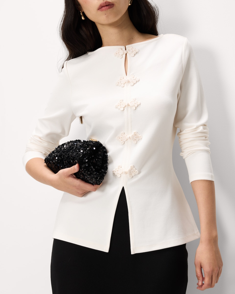 image 1 of F&F Frogging Long Sleeved Top in Cream
