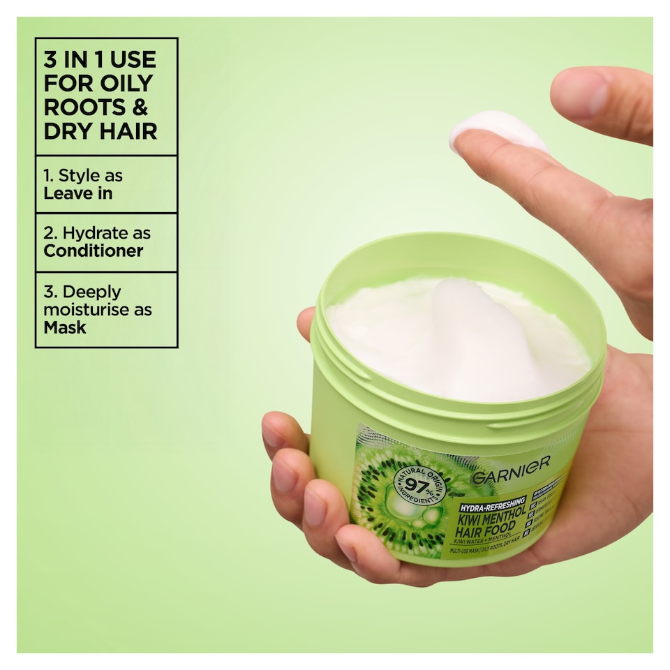 image 1 of Garnier Hydra-refreshing kiwi menthol Hair Food Mask 400ml