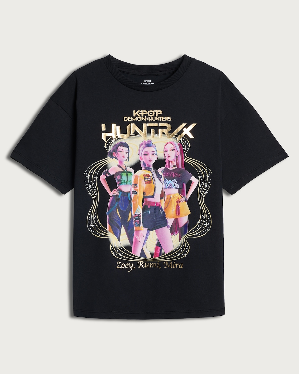 image 1 of K-Pop Demon Hunters Pure Cotton Huntrix T-Shirt in Black