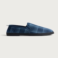 F&F Check Print Closed Back Slippers in Navy