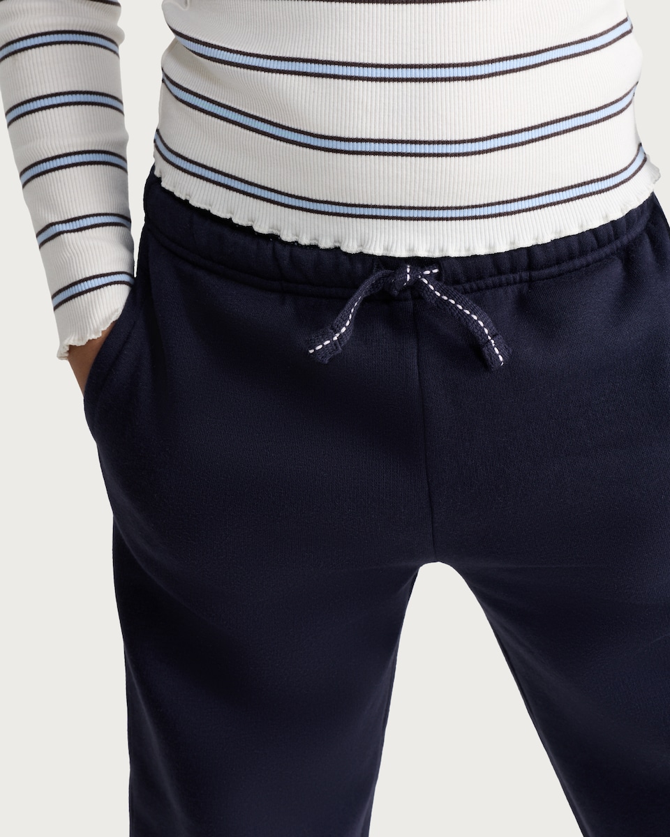 image 1 of F&F Girls Cotton Rich Wide Leg Drawstring Joggers in Navy