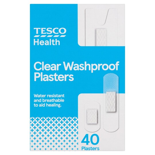 Tesco Clear Washproof Plasters 40S Tesco Groceries