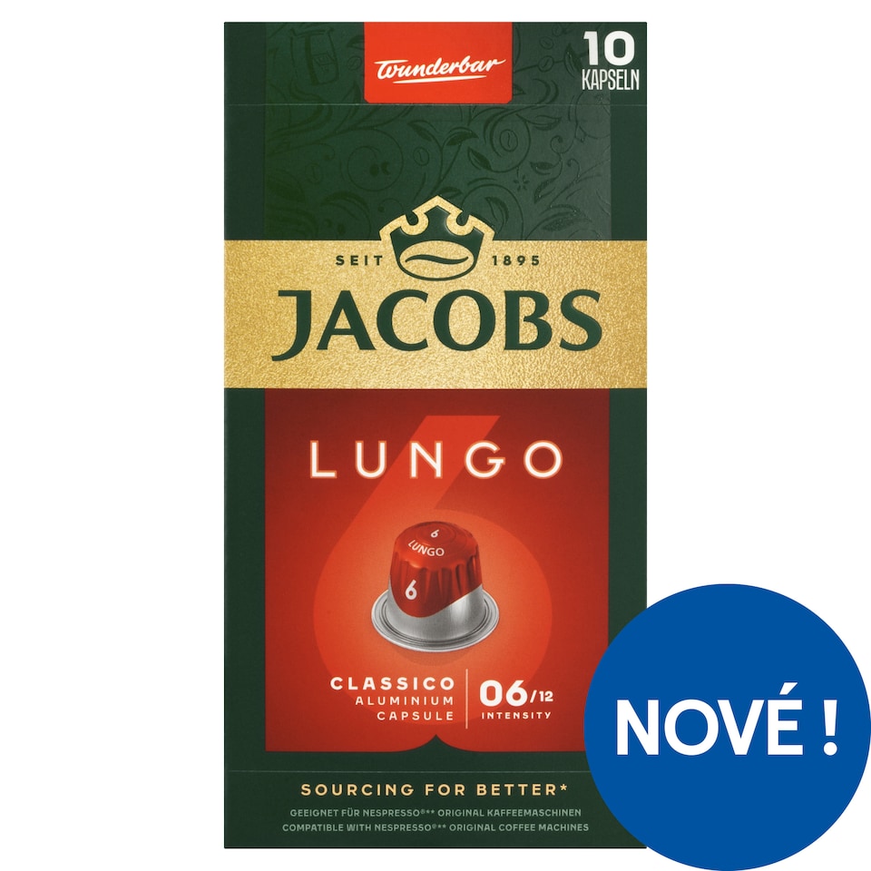 Obrázek 1 pro produkt Jacobs Lungo Classico pražená mletá káva v kapslích 52g