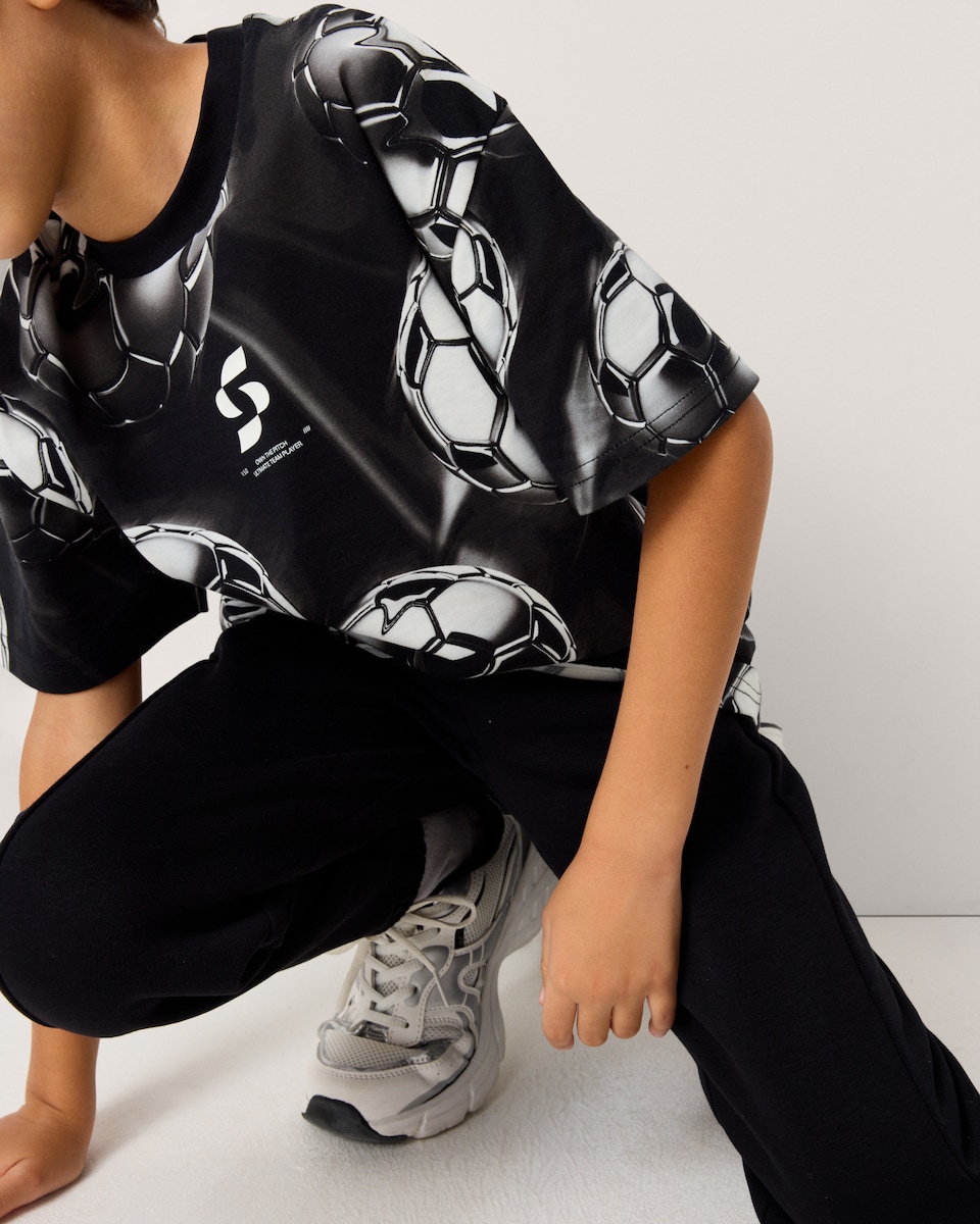 image 1 of F&F Boys Pure Cotton Football T-Shirt in Black