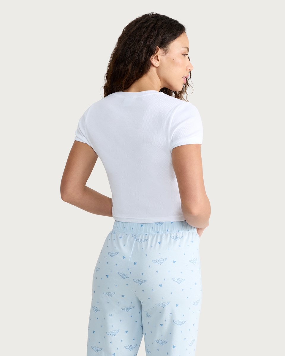 image 1 of Disney Stitch Ribbed T-Shirt and Bottoms Pyjama Set in Multi Blue