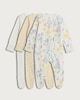 image 1 of F&F Baby 3-Pack Pure Cotton Floral Print Long Sleeved Sleepsuits in Yellow