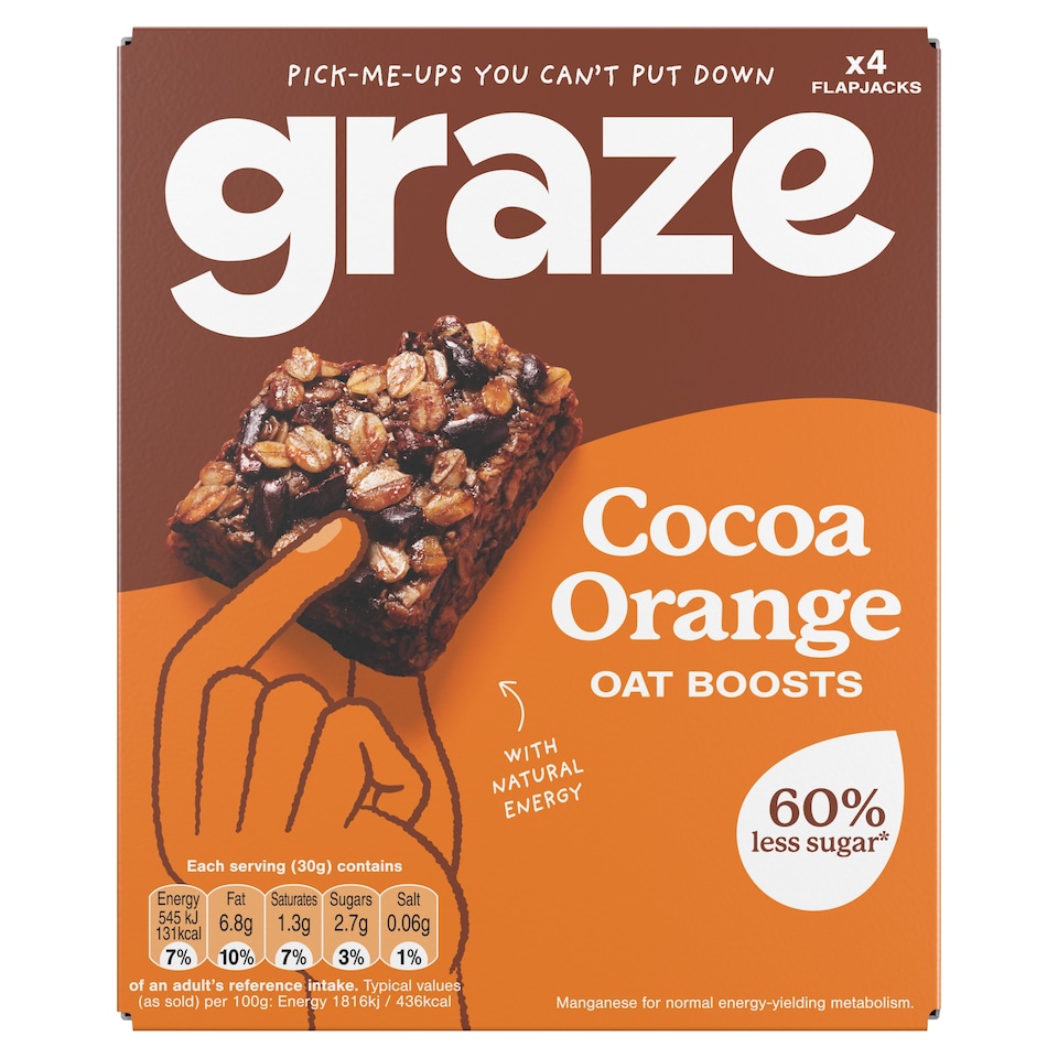 Graze Cocoa Orange Oat Boosts Flapjack Snack 4x30G