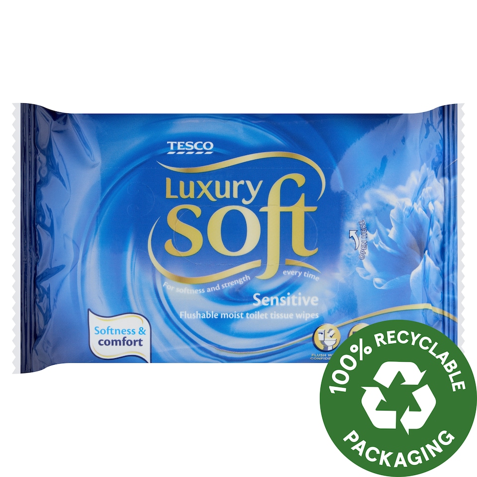 Tesco Soft Luxury Sensitive vlhčený toaletný papier pre citlivú pokožku 50 ks