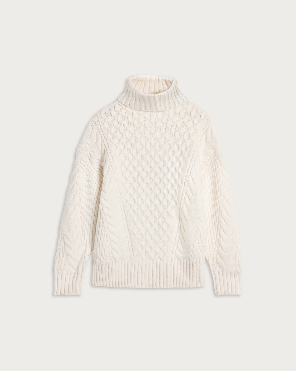 image 1 of F&F Cable Knit Roll Neck Slouchy Jumper in Neutral