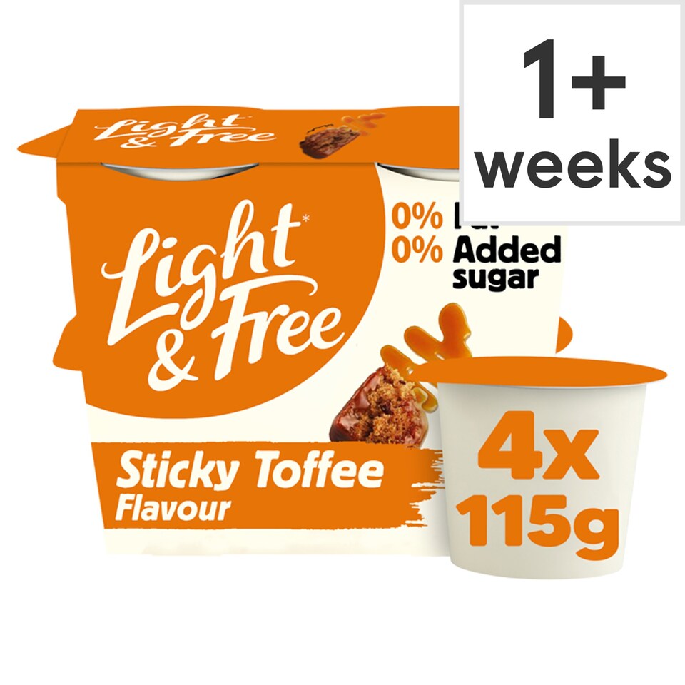 Light & Free Sticky Toffee Greek Style Fat Free Yoghurt 4x115g Tesco
