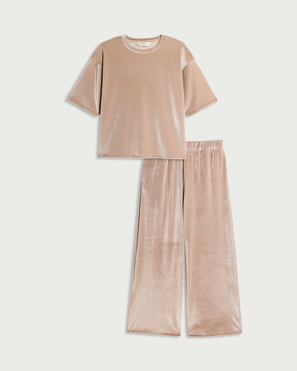 image 1 of F&F Velour Pyjama Set in Mink