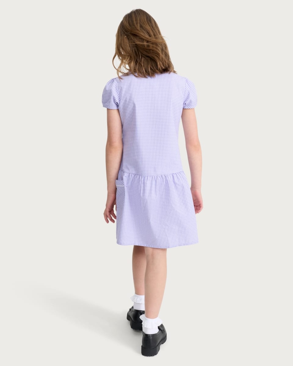image 1 of F&F School Girls 2-Pack Cotton Rich Gingham Short Sleeved Dresses in Lilac