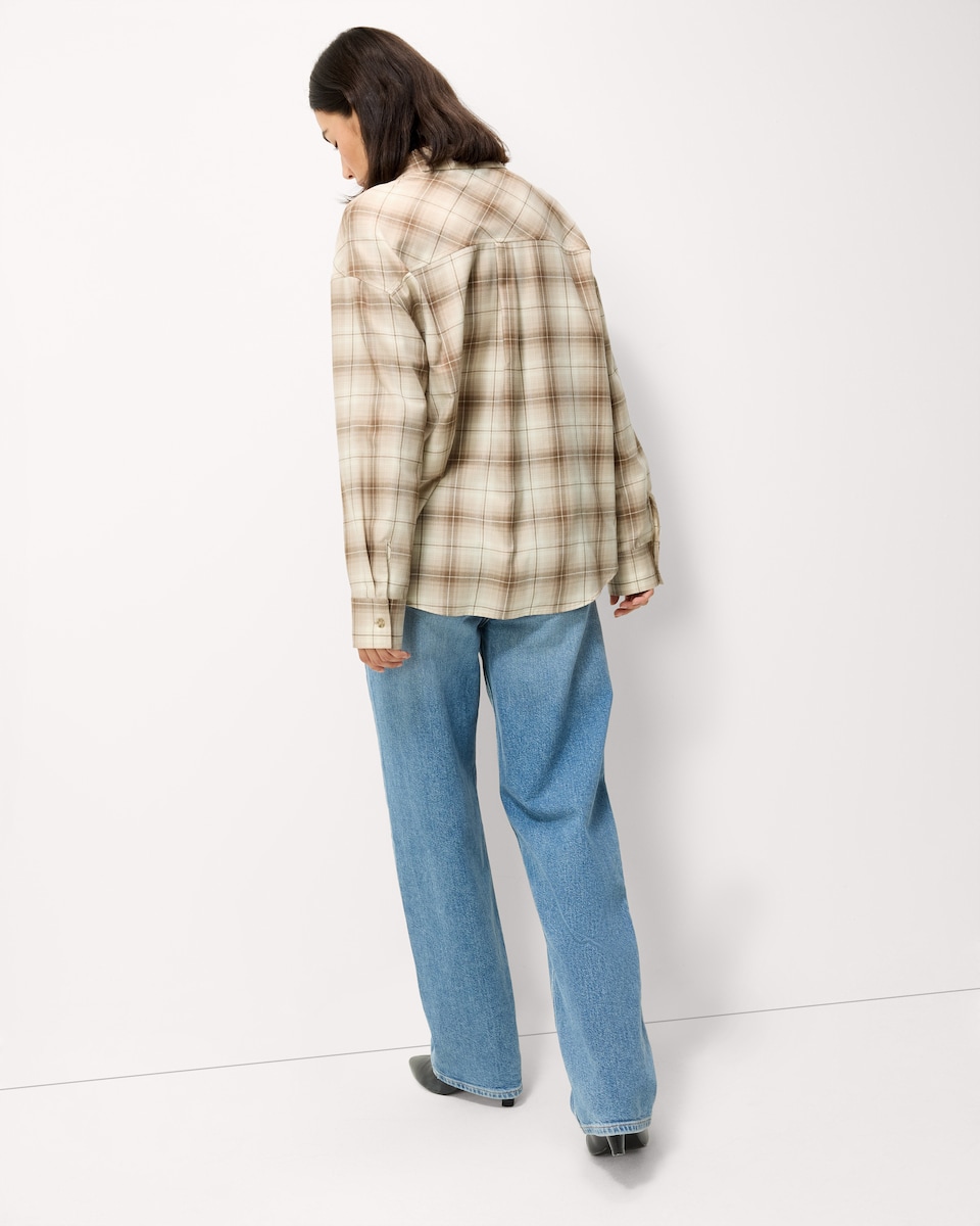 image 1 of F&F Checked Oversized Fit Shirt in Cream