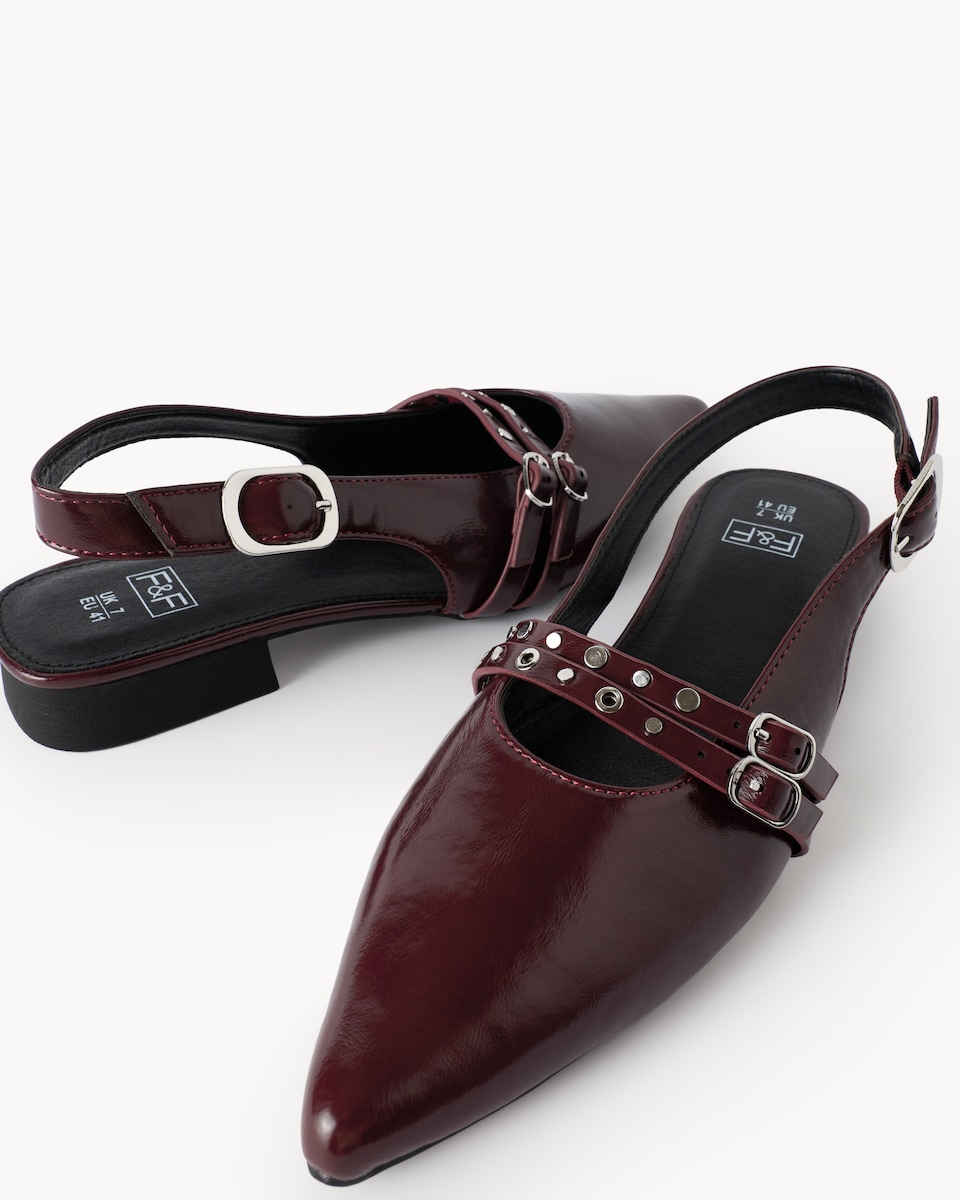 image 1 of F&F Pointed Toe Slingback Shoes in Burgundy