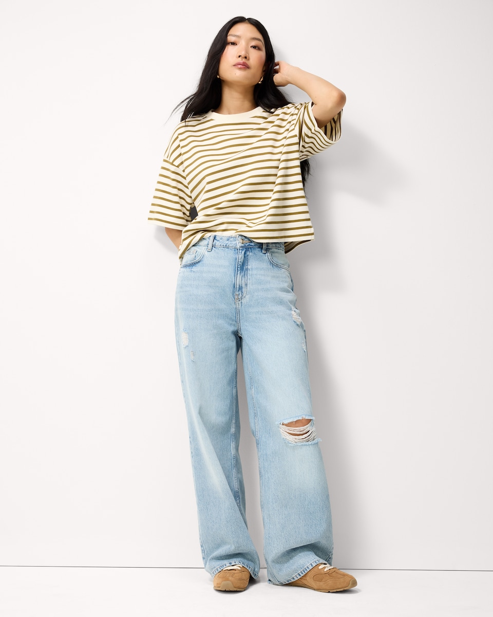 image 1 of F&F Cotton Rich Cropped T-Shirt in Multi Green