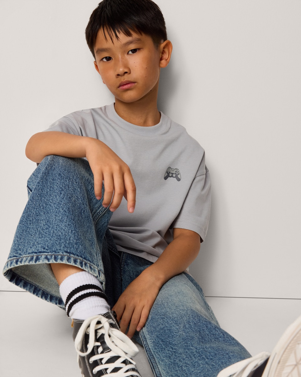 image 1 of F&F Boys Pure Cotton Printed T-Shirt in Grey