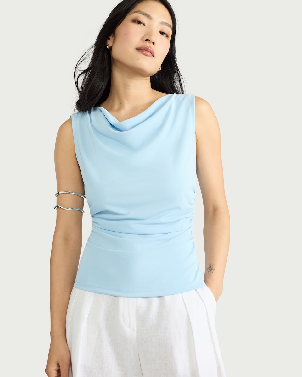 image 1 of F&F Cowl Neck Sleeveless Top in Blue