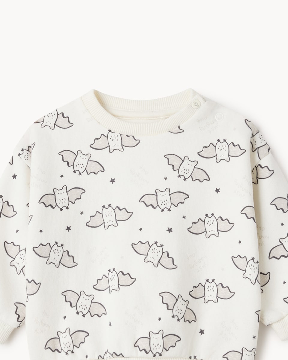 image 1 of F&F Baby 2-Piece Cotton Rich Bat Sweatshirt and Joggers Set in White