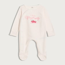 F&F Baby Pure Cotton Striped I Love Mummy Sleepsuit in Pink