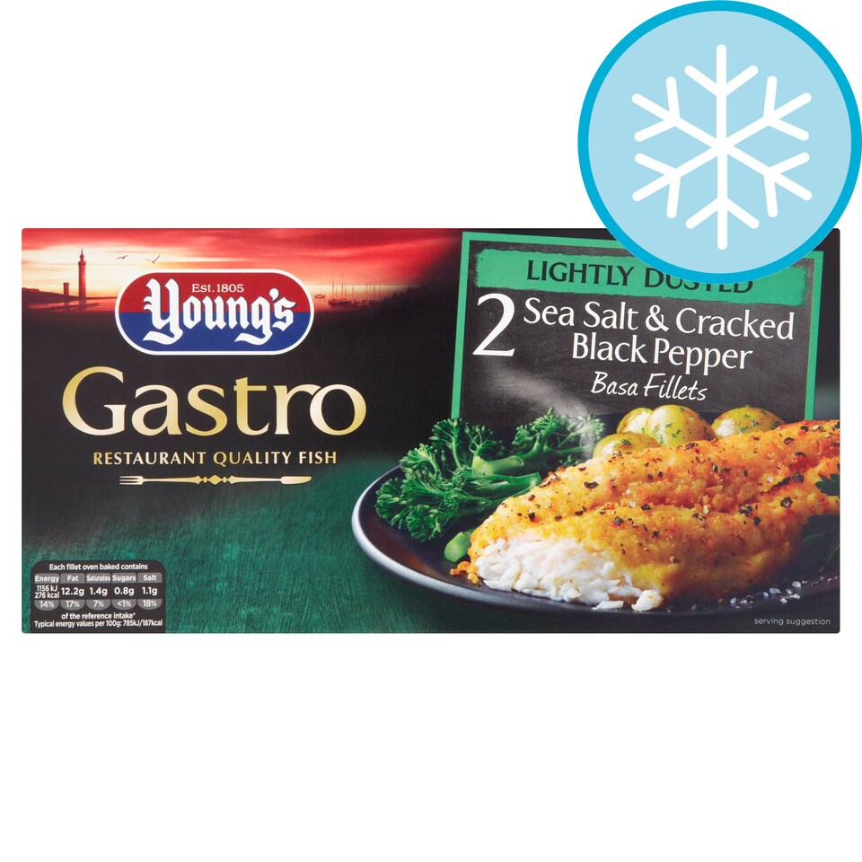 YOUNGS GASTRO 2 BASA FLTS SALT & BLK PEPPER 320G