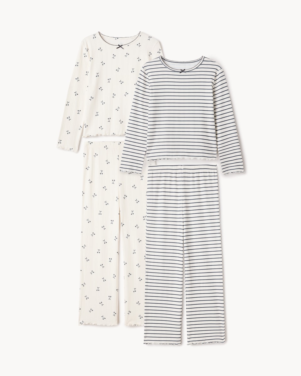 image 1 of F&F Girls 2-Pack Pointelle Printed Pyjama Sets in Multi