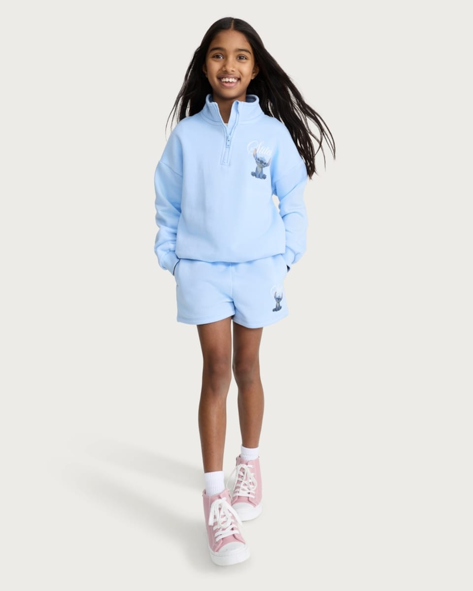 image 1 of Disney Stitch Print Cotton Rich Drawstring Co-ord Shorts in Blue