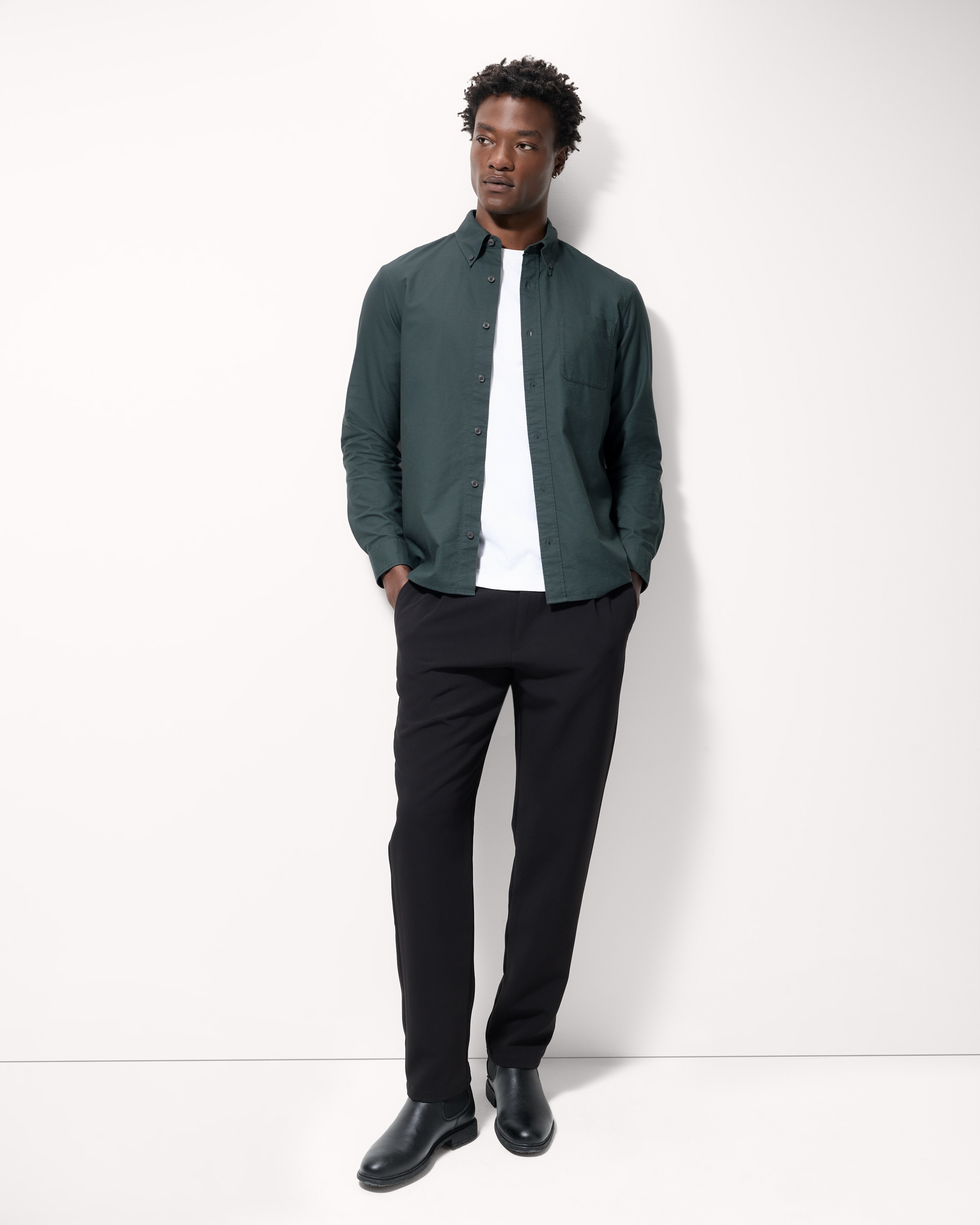 F&F Pure Cotton Long Sleeved Oxford Shirt in Green