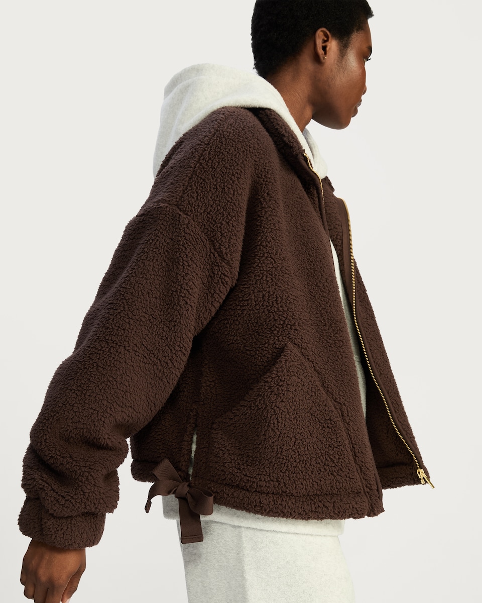 image 1 of F&F Textured Fleece Zip Up Pyjama Top in Brown