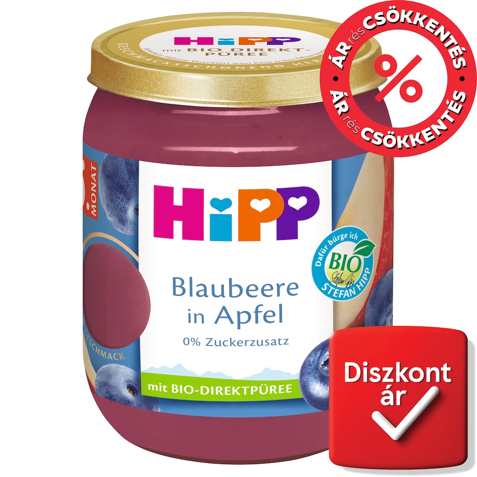 HiPP bio gyümölcskészítmény alma áfonyával bébidesszert 5 hónapos kortól 160 g  1. kép