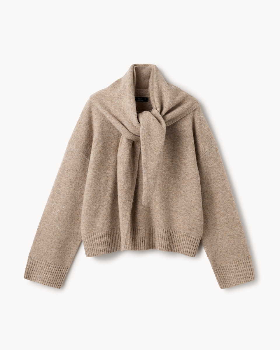image 1 of F&F Scarf Neck Knitted Jumper with Wool in Neutral