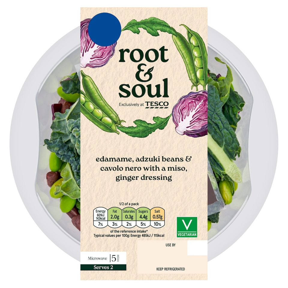 Root & Soul Shredded Red Cabbage and Cavolo Nero with Adzuki & Edamame Beans with grains 300g