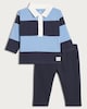image 1 of F&F Baby 2-Piece Pure Cotton Rugby Shirt and Joggers Set in Blue
