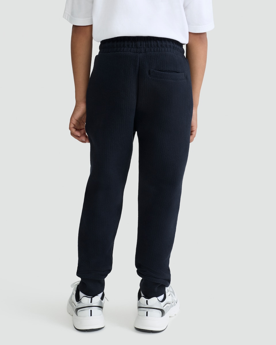 image 1 of F&F Boys Cotton Blend Seam Detail Cuffed Drawstring Joggers in Navy