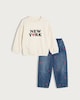 image 5 of F&F Girls 2-Piece Cotton Rich Sweatshirt and Embroidered Jeans Set in Multi White
