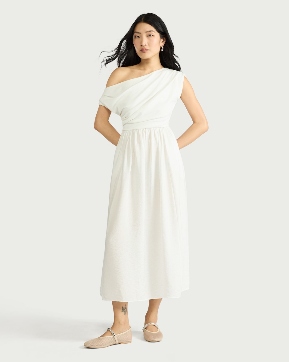image 1 of F&F Draped Midi Dress in Cream