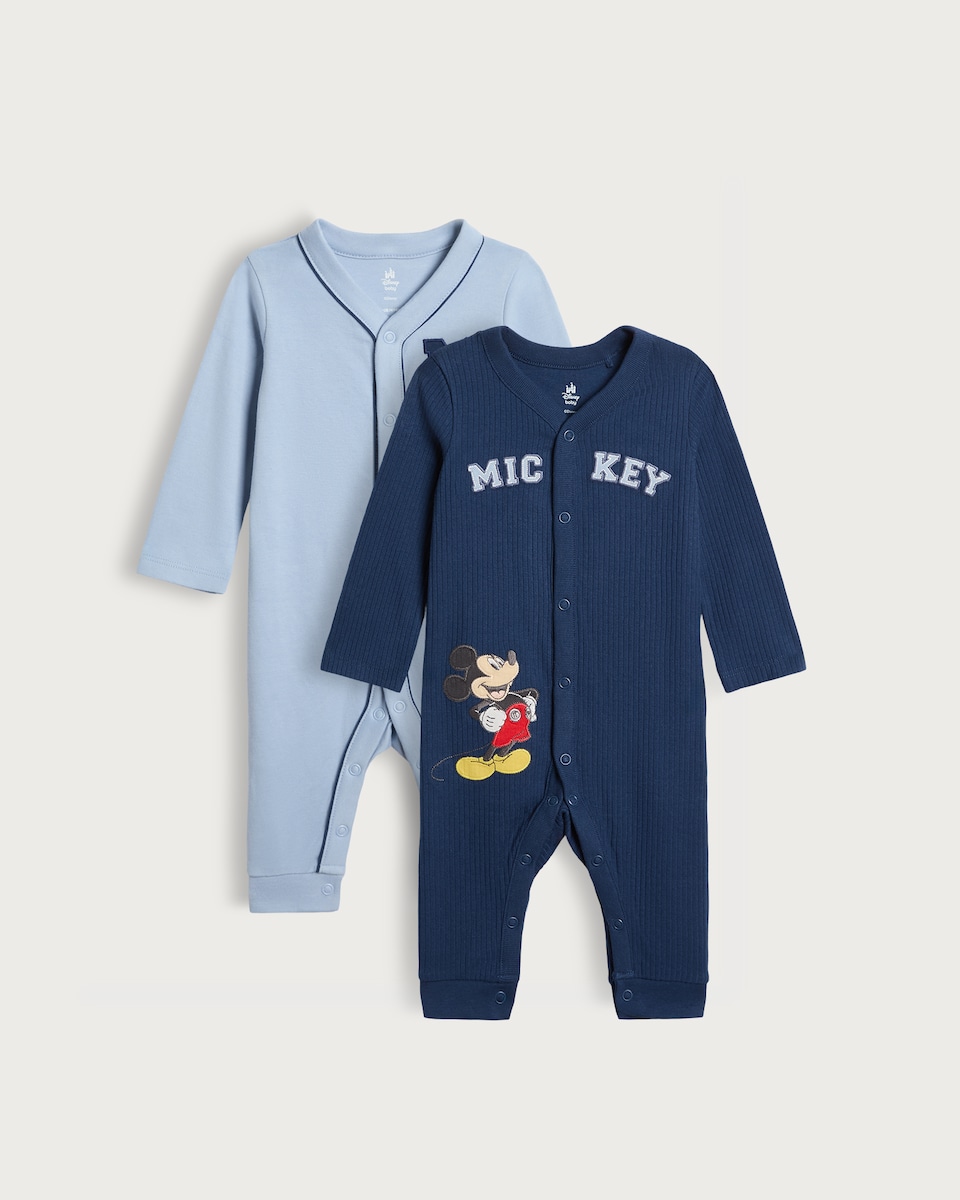 image 1 of Disney Mickey Mouse 2-Pack Cotton Rich Sleepsuits in Multi Blue