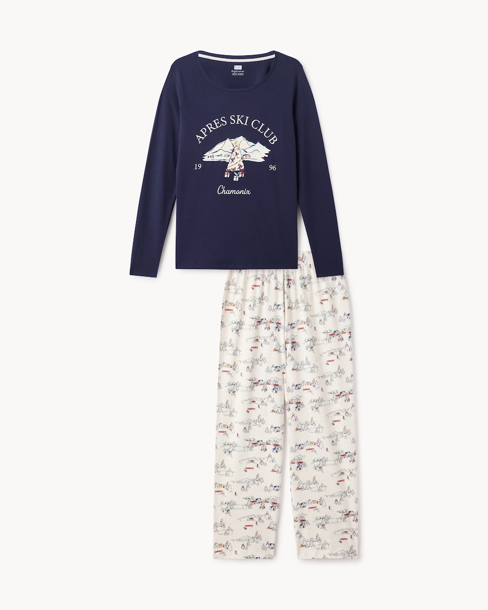 image 1 of F&F Pure Cotton Ski Club Pyjama Set in Navy