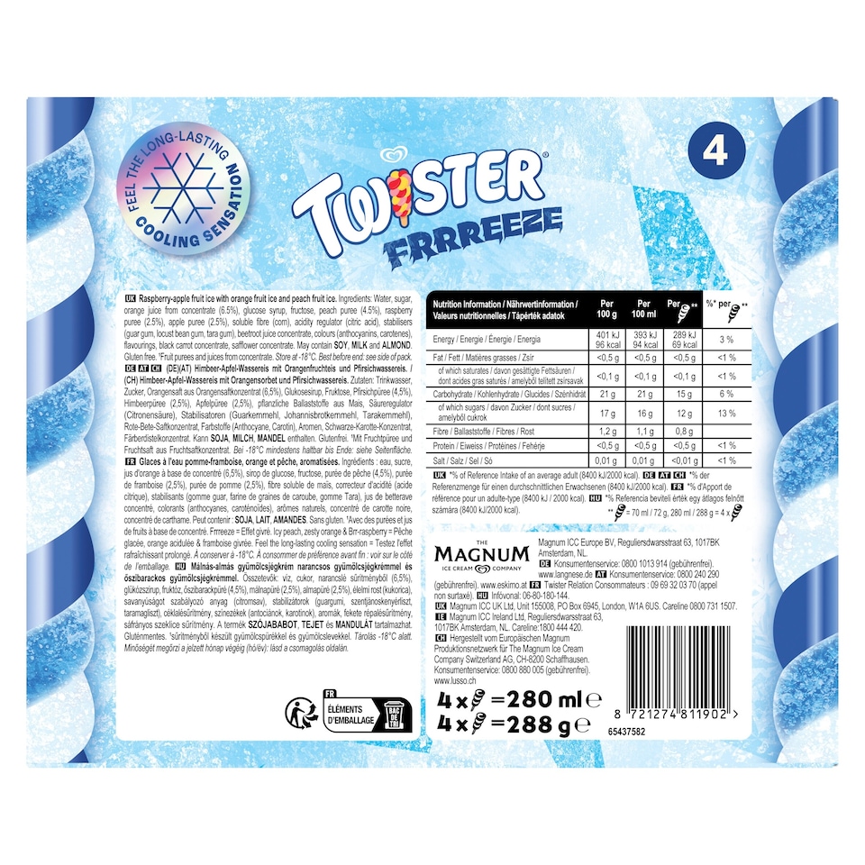 image 1 of Twister Freeze Peach, Orange & Raspberry Ice Lollies 4x70ml