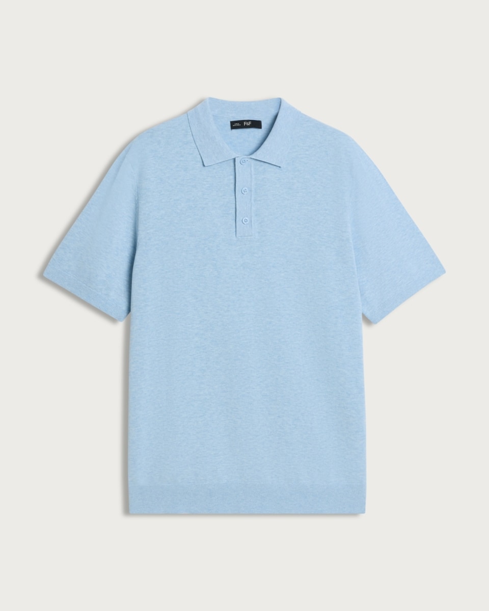image 1 of F&F Pure Cotton Knitted Short Sleeved Polo Shirt in Multi Blue
