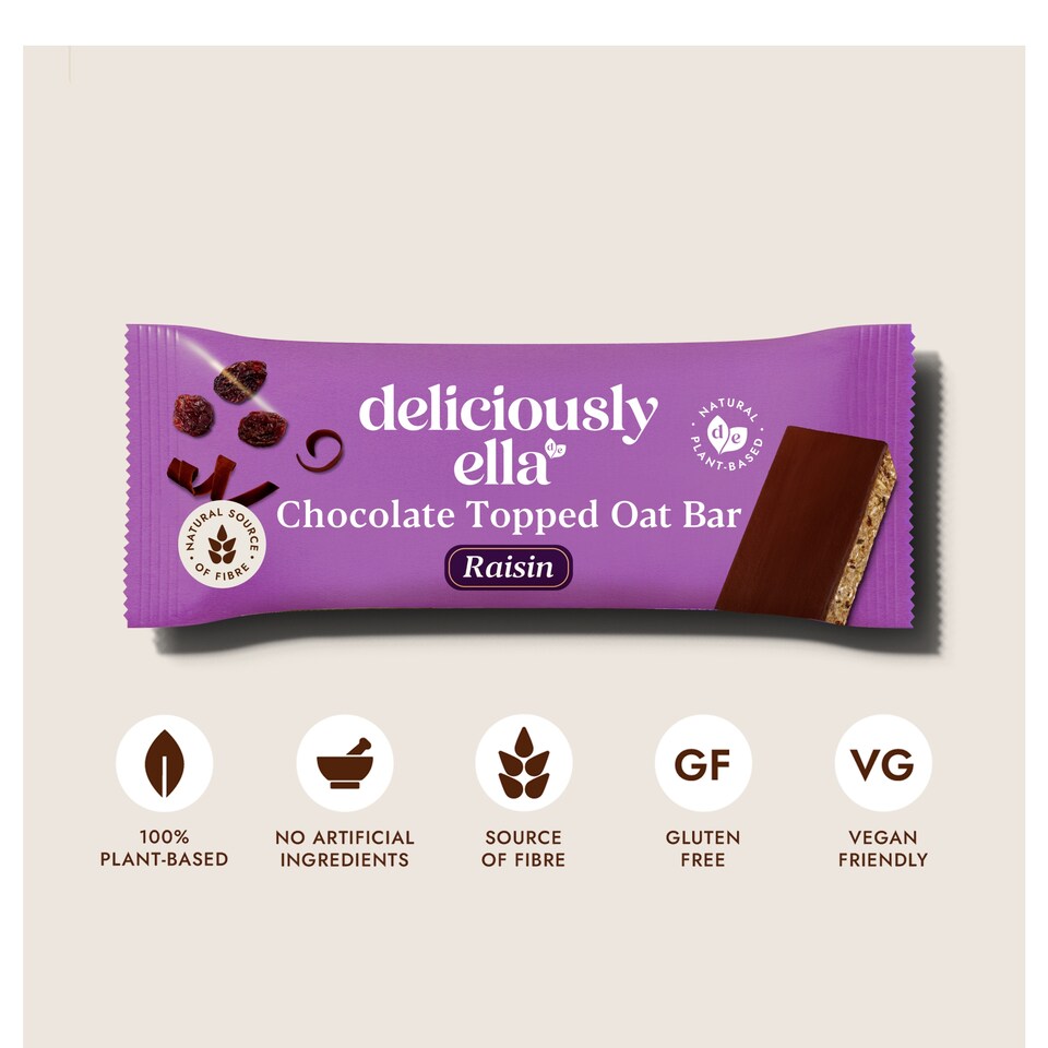 image 1 of Deliciously Ella Chocolate Topped Raisin Oat Bars 3 x 50g