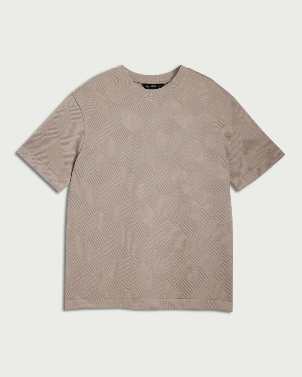 image 1 of F&F Textured Relaxed Fit T-Shirt in Stone